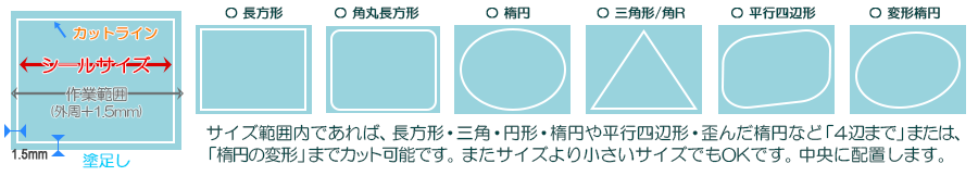 規格サイズシール印刷〔丸形タイプ〕:シール面の抜き形状などについて