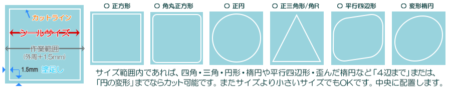 規格サイズシール印刷〔正方形タイプ〕:シール面の抜き形状などについて